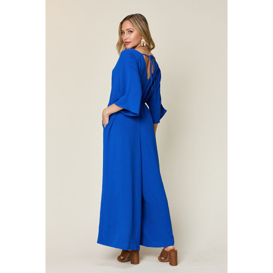 Double Take Full Size Half Sleeve Wide Leg Jumpsuit Apparel and Accessories