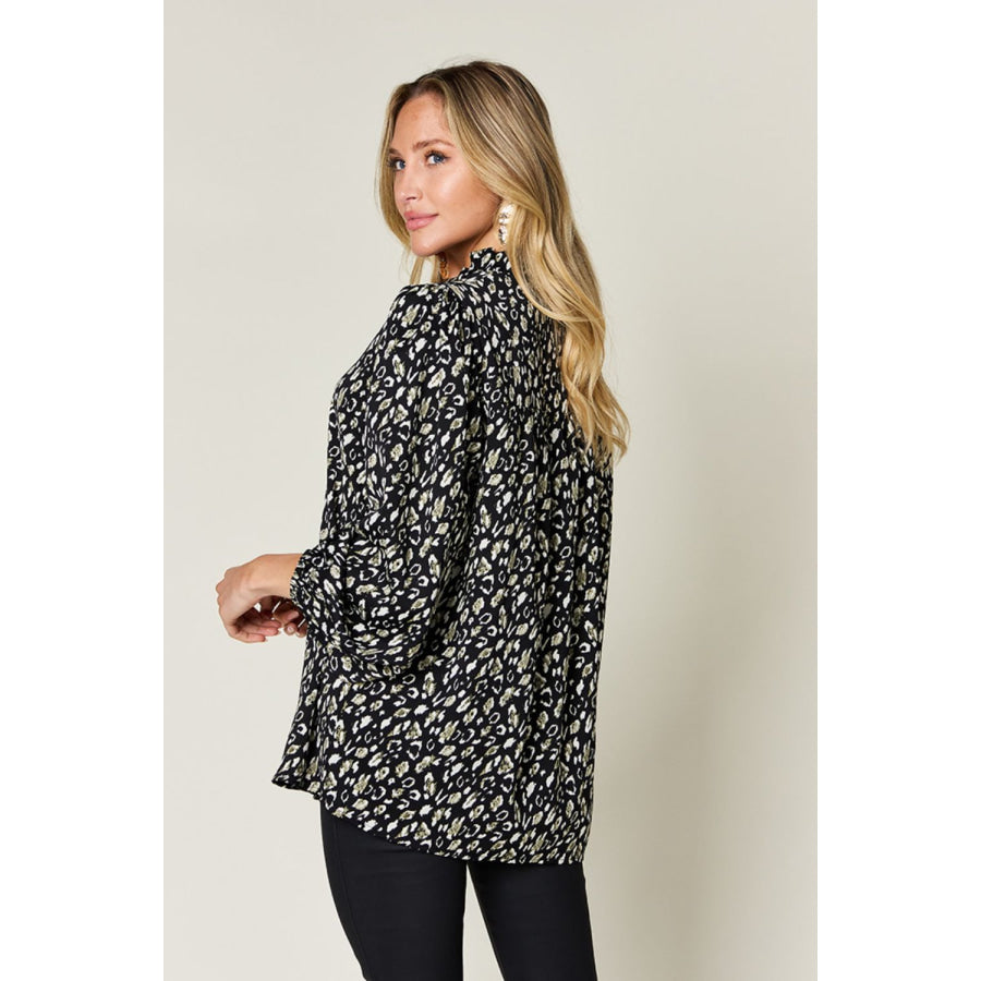 Double Take Full Size Leopard Long Sleeve Blouse Apparel and Accessories