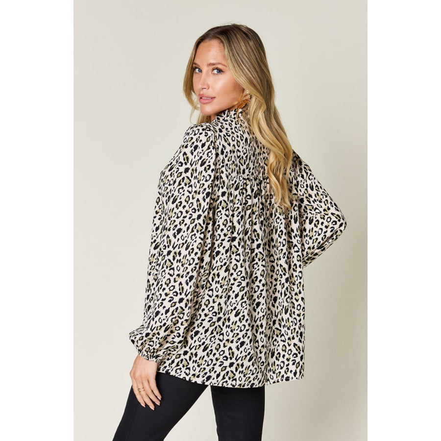 Double Take Full Size Leopard Long Sleeve Blouse Apparel and Accessories