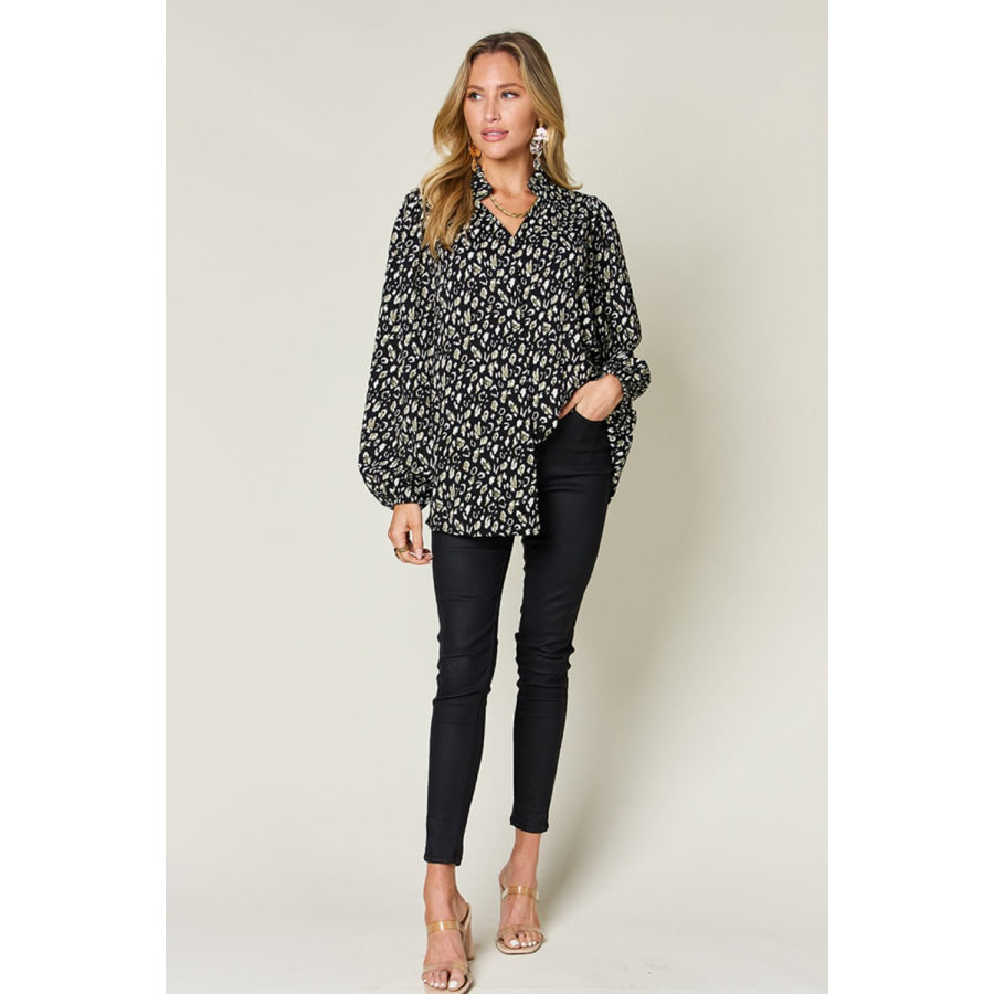 Double Take Full Size Leopard Long Sleeve Blouse Apparel and Accessories