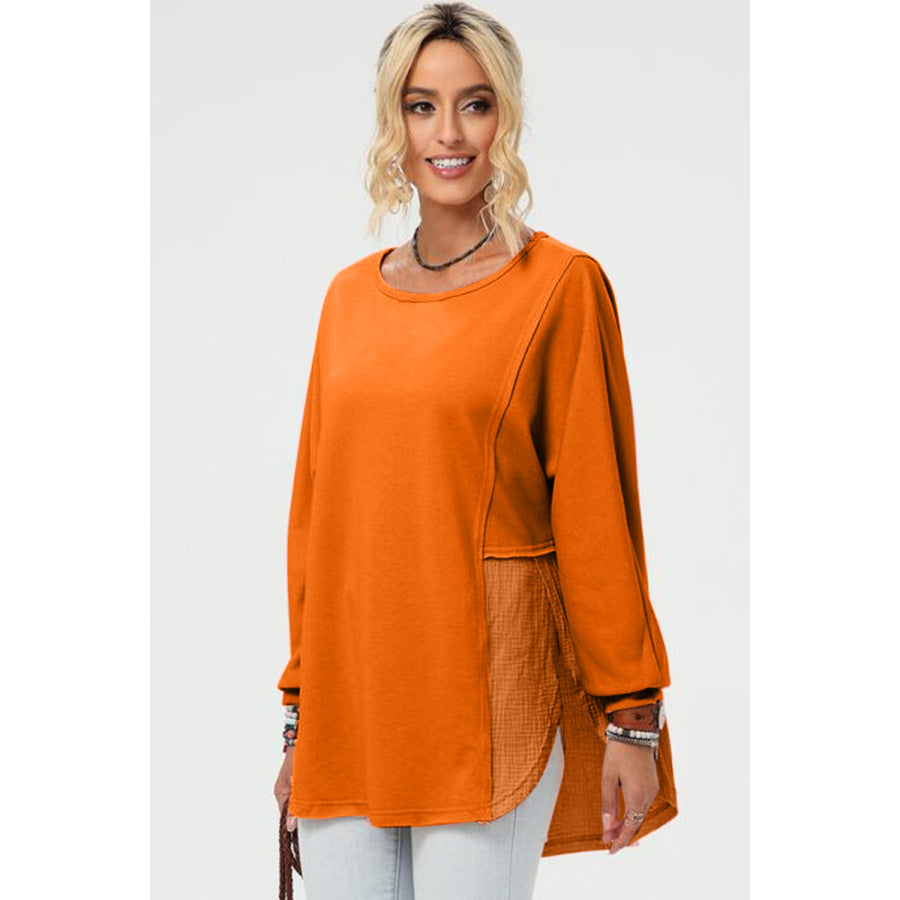 Double Take Full Size Long Sleeve High-Low T-Shirt Apparel and Accessories