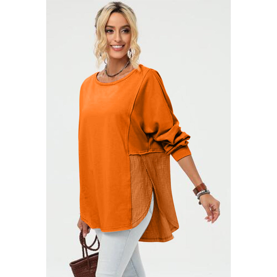 Double Take Full Size Long Sleeve High-Low T-Shirt Tangerine / S Apparel and Accessories