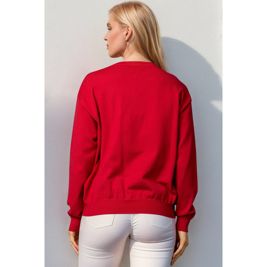 Double Take Full Size Nutcracker Sequin Long Sleeve Sweater Red / S/M Apparel and Accessories