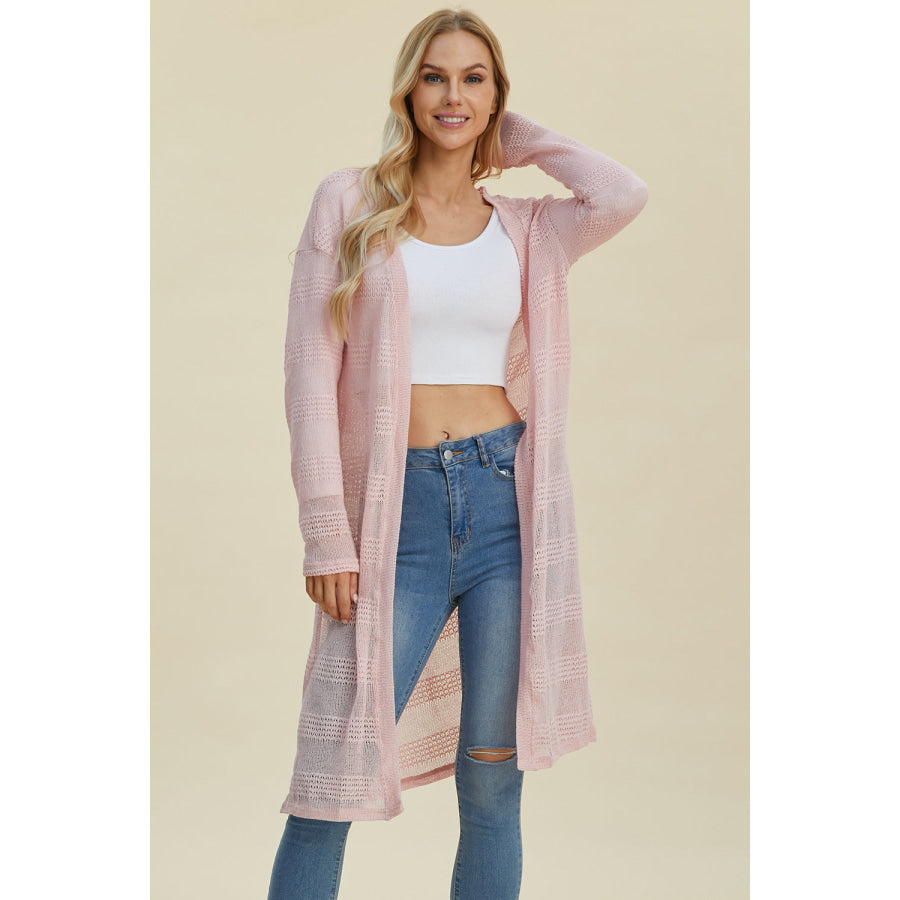 Double Take Full Size Open Front Longline Cardigan Apparel and Accessories