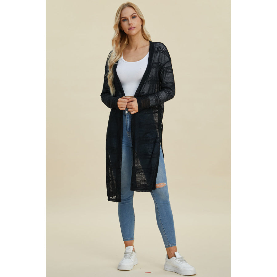 Double Take Full Size Open Front Longline Cardigan Apparel and Accessories