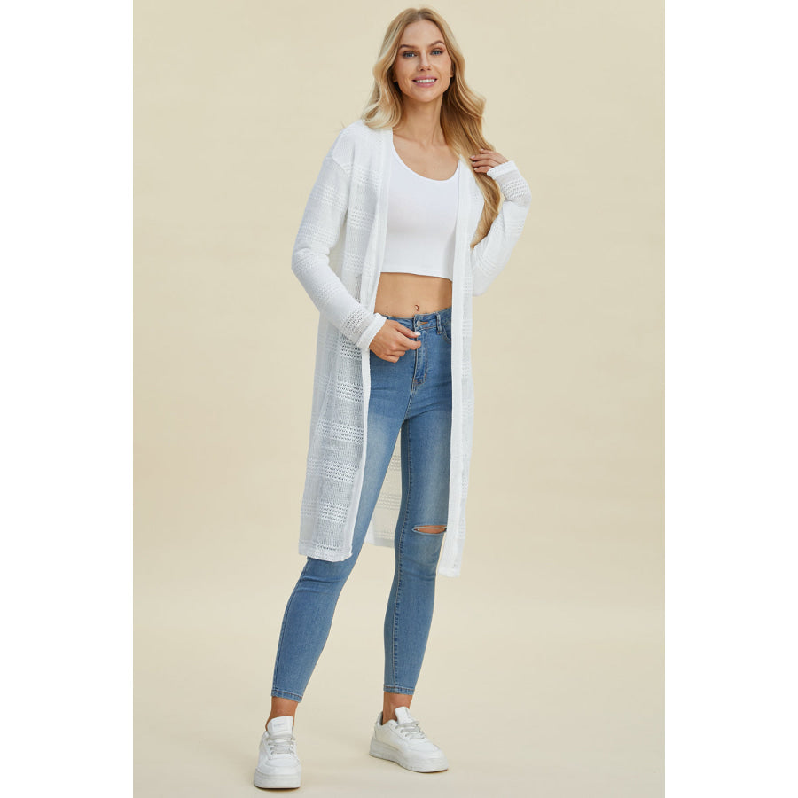 Double Take Full Size Open Front Longline Cardigan Apparel and Accessories