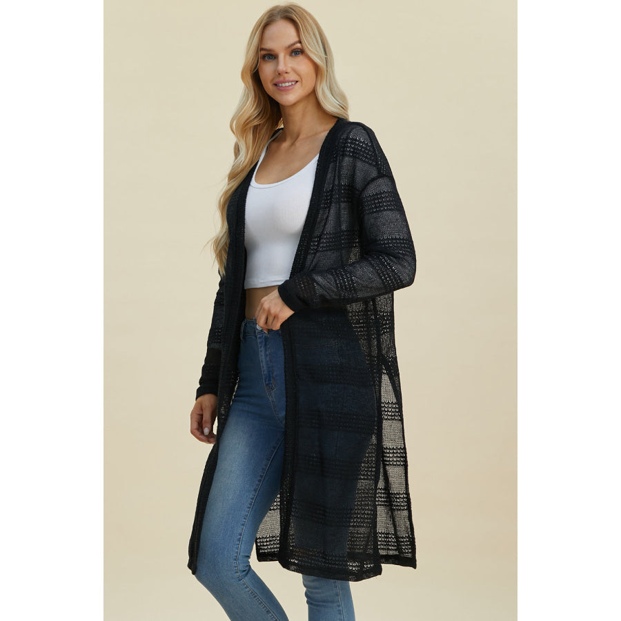 Double Take Full Size Open Front Longline Cardigan Apparel and Accessories