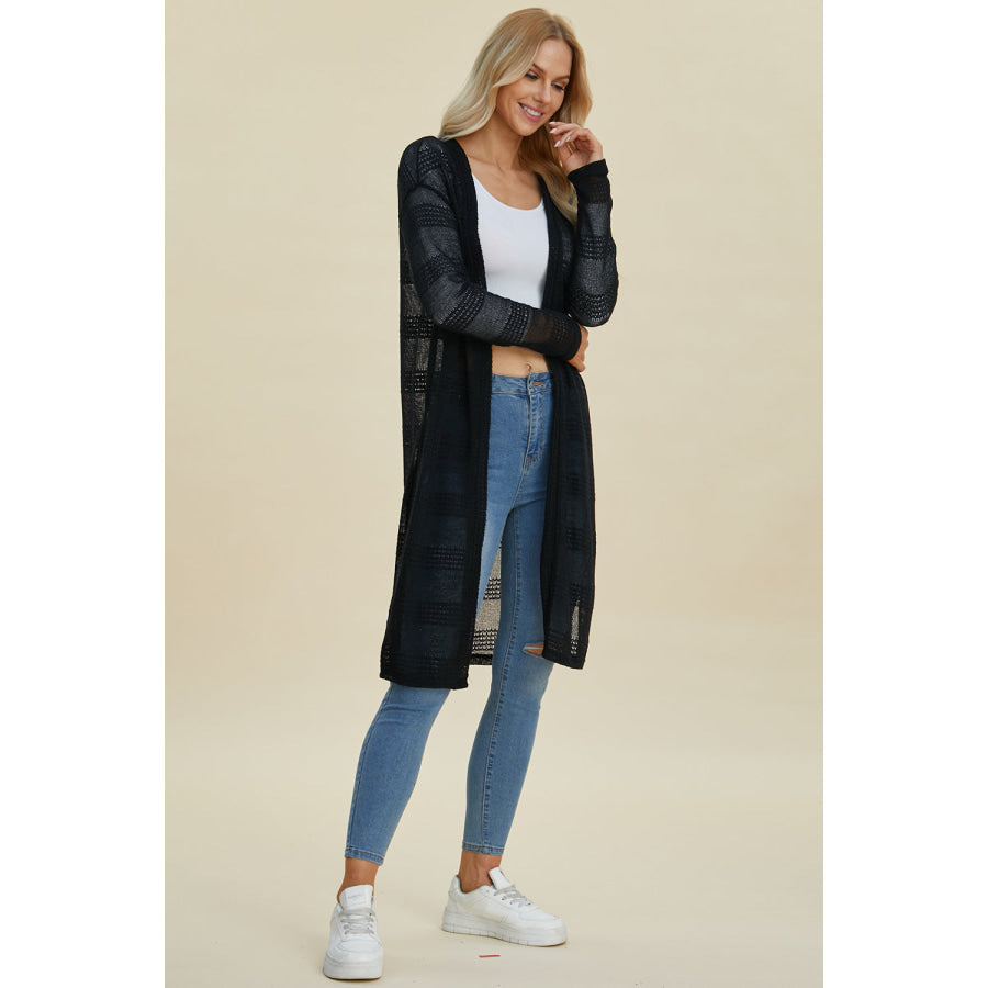 Double Take Full Size Open Front Longline Cardigan Apparel and Accessories