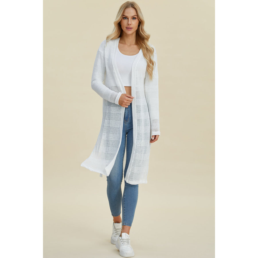 Double Take Full Size Open Front Longline Cardigan Apparel and Accessories