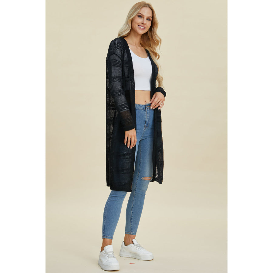 Double Take Full Size Open Front Longline Cardigan Apparel and Accessories