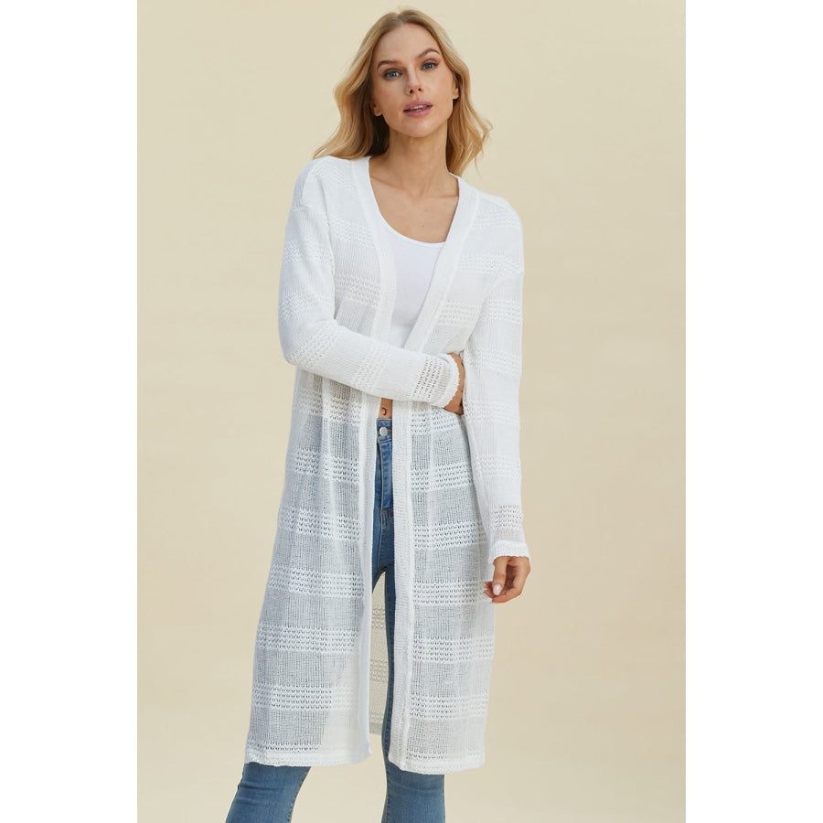 Double Take Full Size Open Front Longline Cardigan Apparel and Accessories