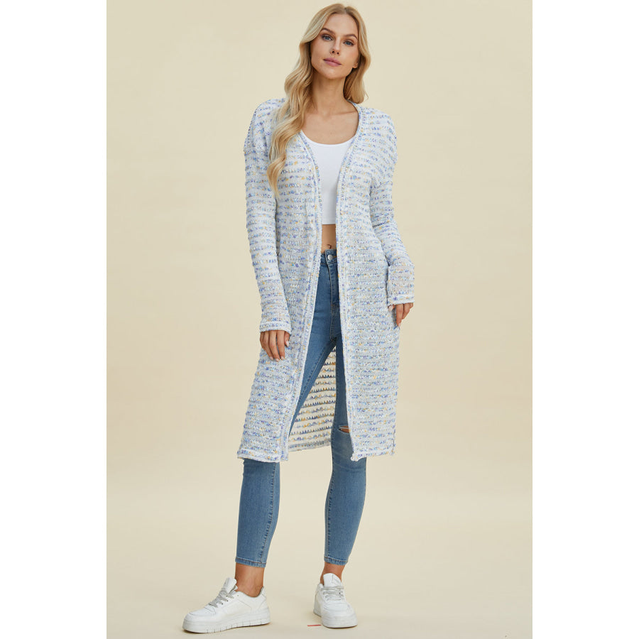 Double Take Full Size Open Front Longline Cardigan Apparel and Accessories