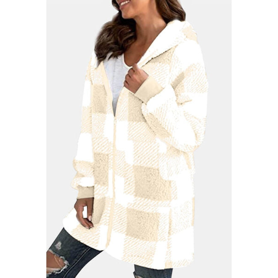 Double Take Full Size Plaid Long Sleeve Hooded Coat Clothing