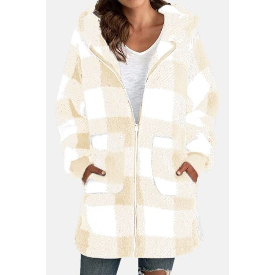 Double Take Full Size Plaid Long Sleeve Hooded Coat Clothing