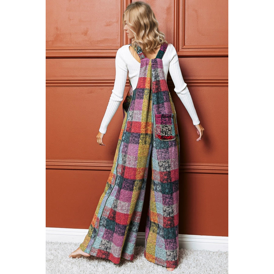 Double Take Full Size Plaid Sleeveless Wide Leg Jumpsuit Multicolored / S Apparel and Accessories