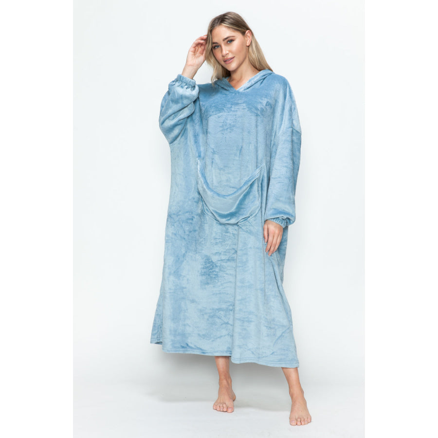 Double Take Full Size Pocketed Hooded Midi Lounge Dress Apparel and Accessories