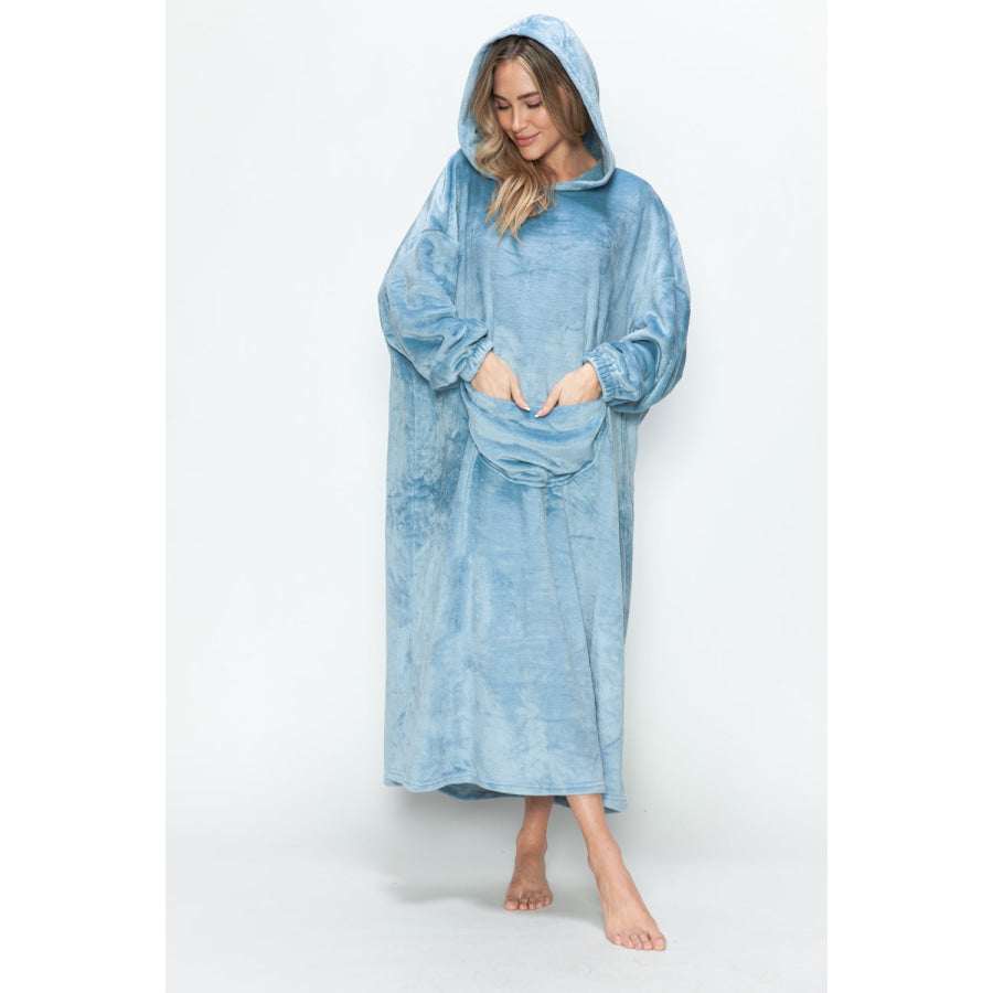 Double Take Full Size Pocketed Hooded Midi Lounge Dress Apparel and Accessories