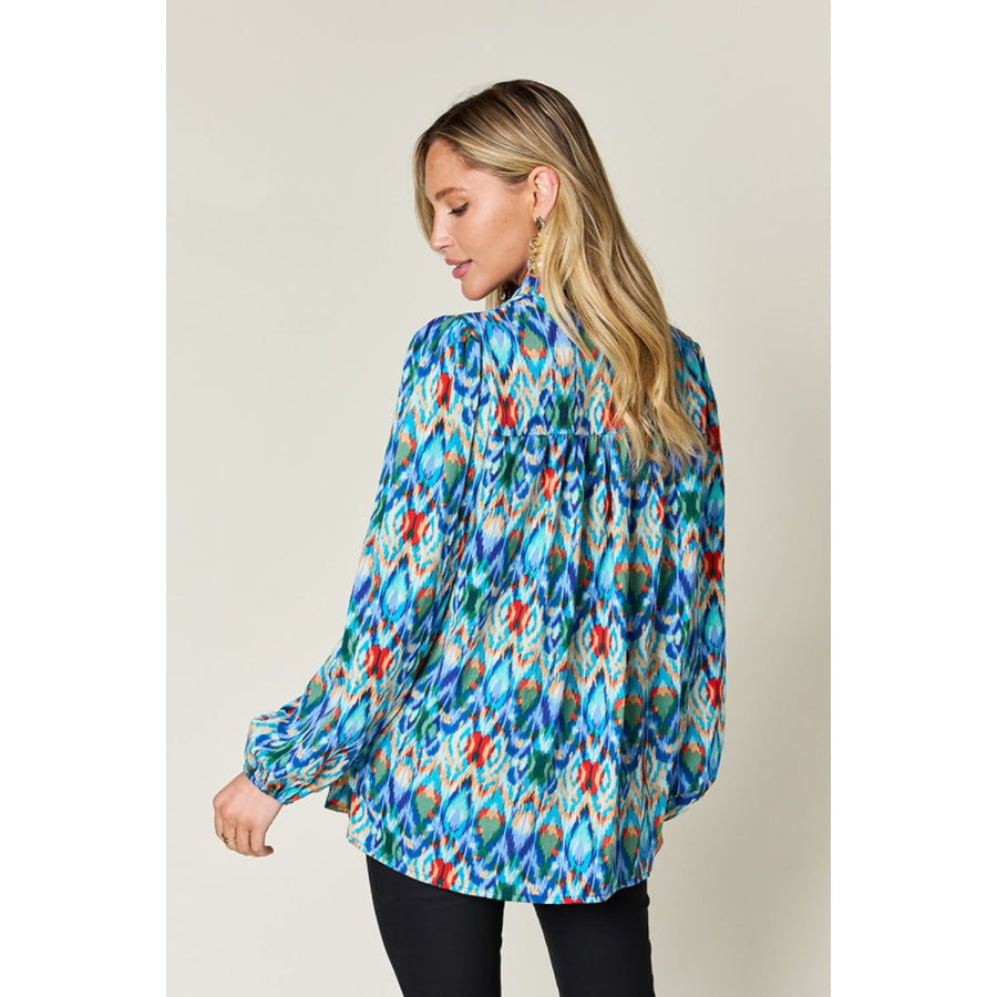 Double Take Full Size Printed Balloon Sleeve Blouse Apparel and Accessories