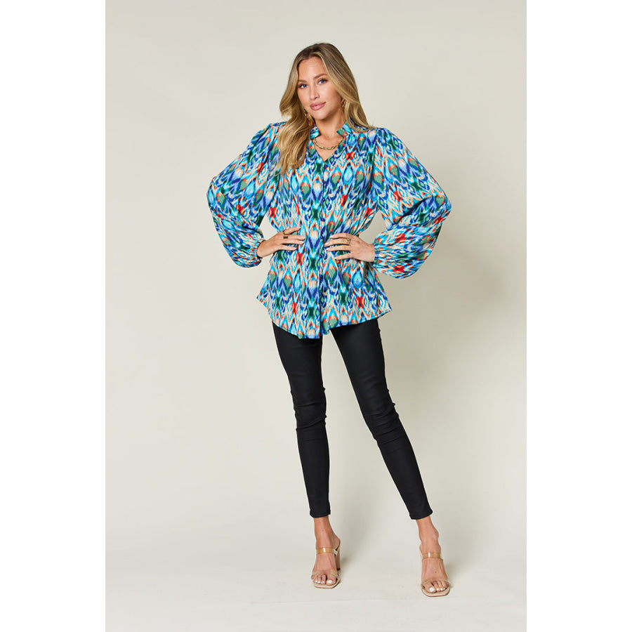 Double Take Full Size Printed Balloon Sleeve Blouse Apparel and Accessories