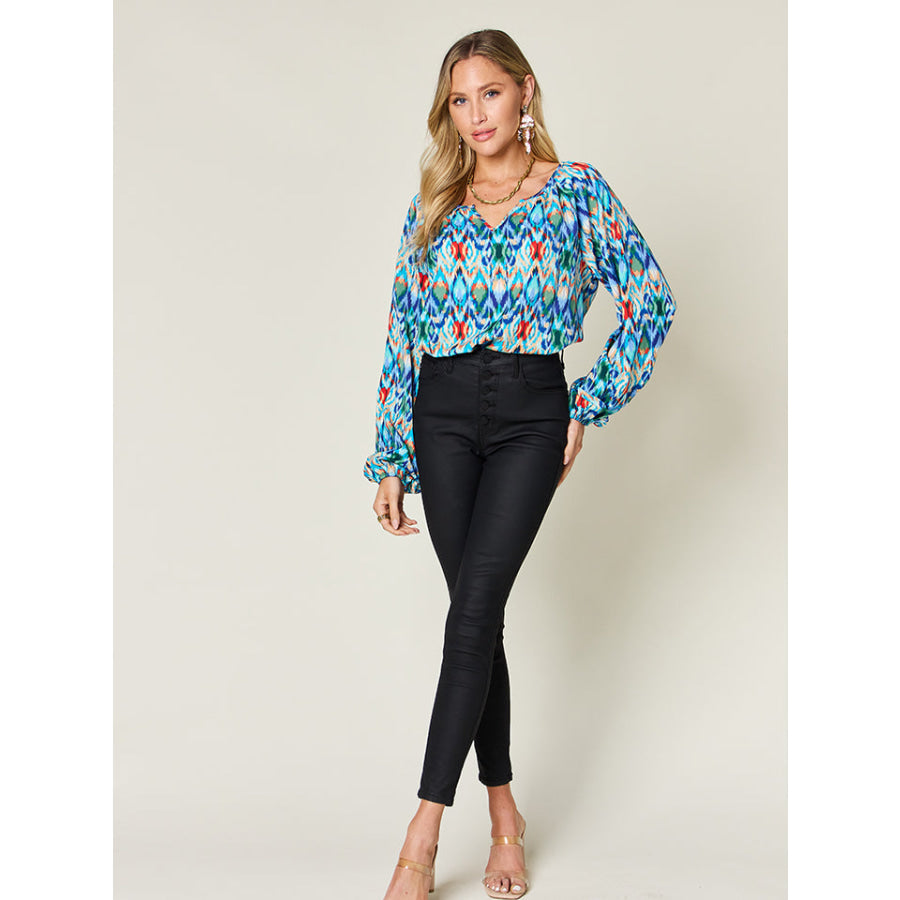 Double Take Full Size Printed Balloon Sleeve Blouse Apparel and Accessories