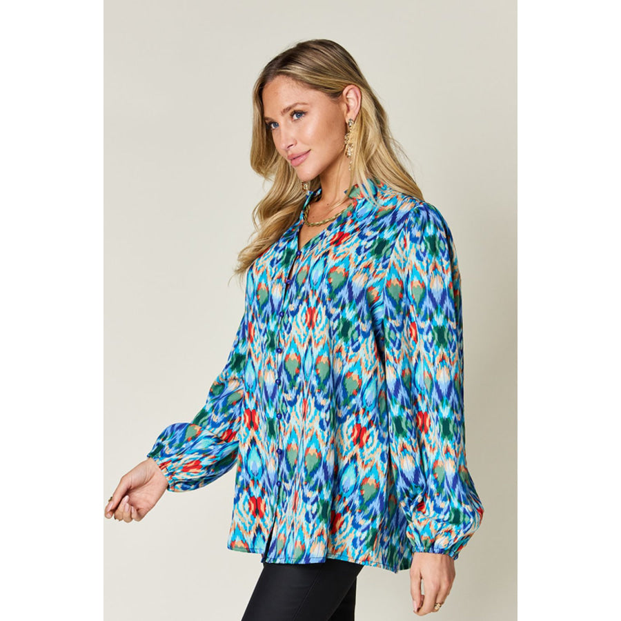 Double Take Full Size Printed Balloon Sleeve Blouse Apparel and Accessories