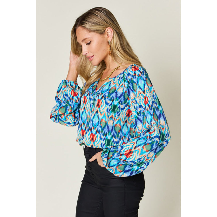 Double Take Full Size Printed Balloon Sleeve Blouse Apparel and Accessories