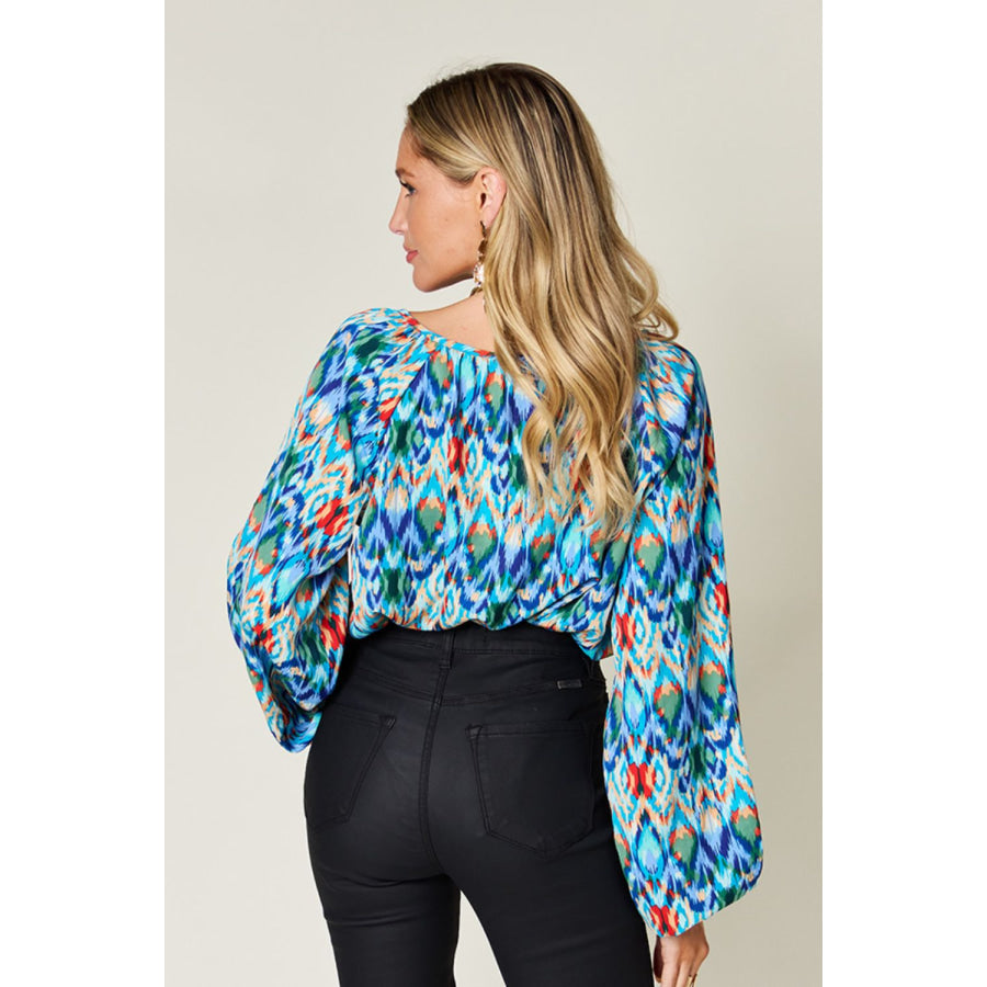 Double Take Full Size Printed Balloon Sleeve Blouse Apparel and Accessories