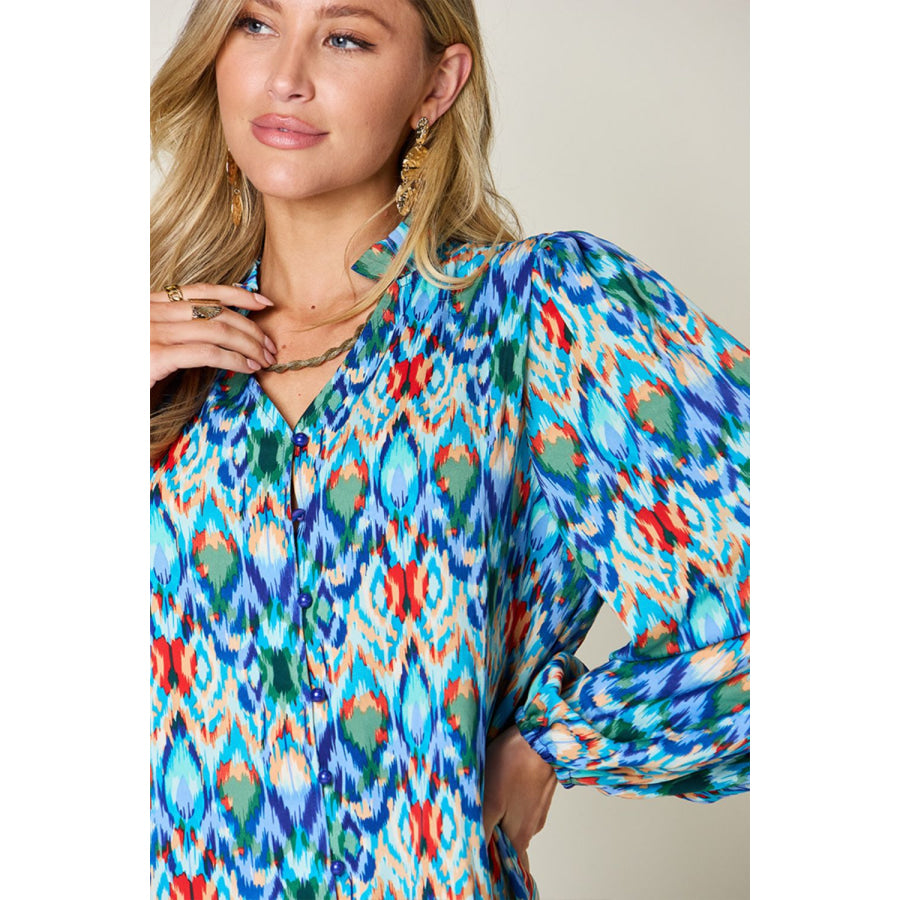 Double Take Full Size Printed Balloon Sleeve Blouse Apparel and Accessories