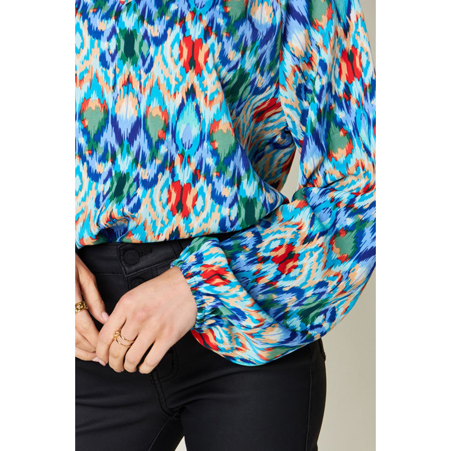 Double Take Full Size Printed Balloon Sleeve Blouse Apparel and Accessories