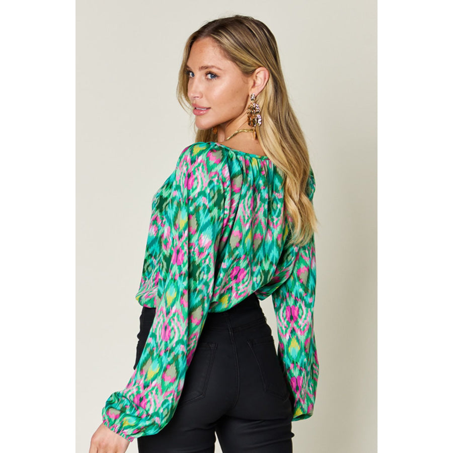 Double Take Full Size Printed Balloon Sleeve Blouse Apparel and Accessories