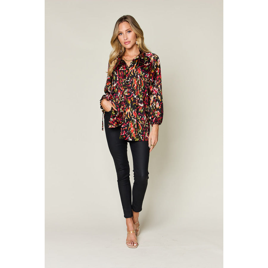 Double Take Full Size Printed Button Up Long Sleeve Shirt Apparel and Accessories