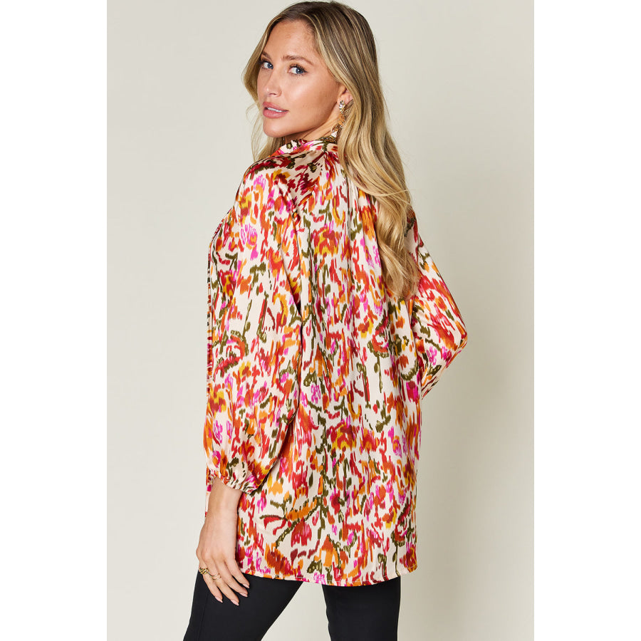 Double Take Full Size Printed Button Up Long Sleeve Shirt Apparel and Accessories