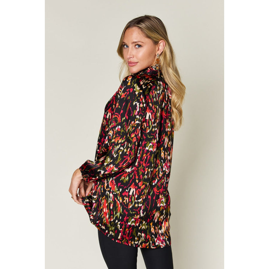 Double Take Full Size Printed Button Up Long Sleeve Shirt Apparel and Accessories