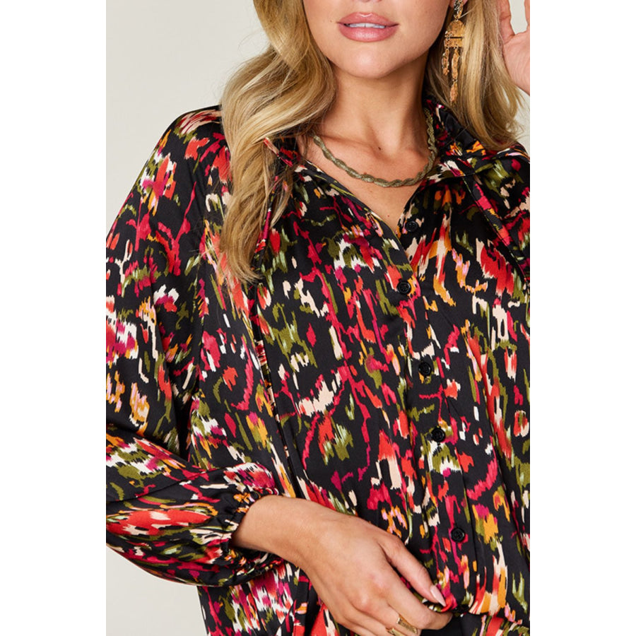 Double Take Full Size Printed Button Up Long Sleeve Shirt Apparel and Accessories