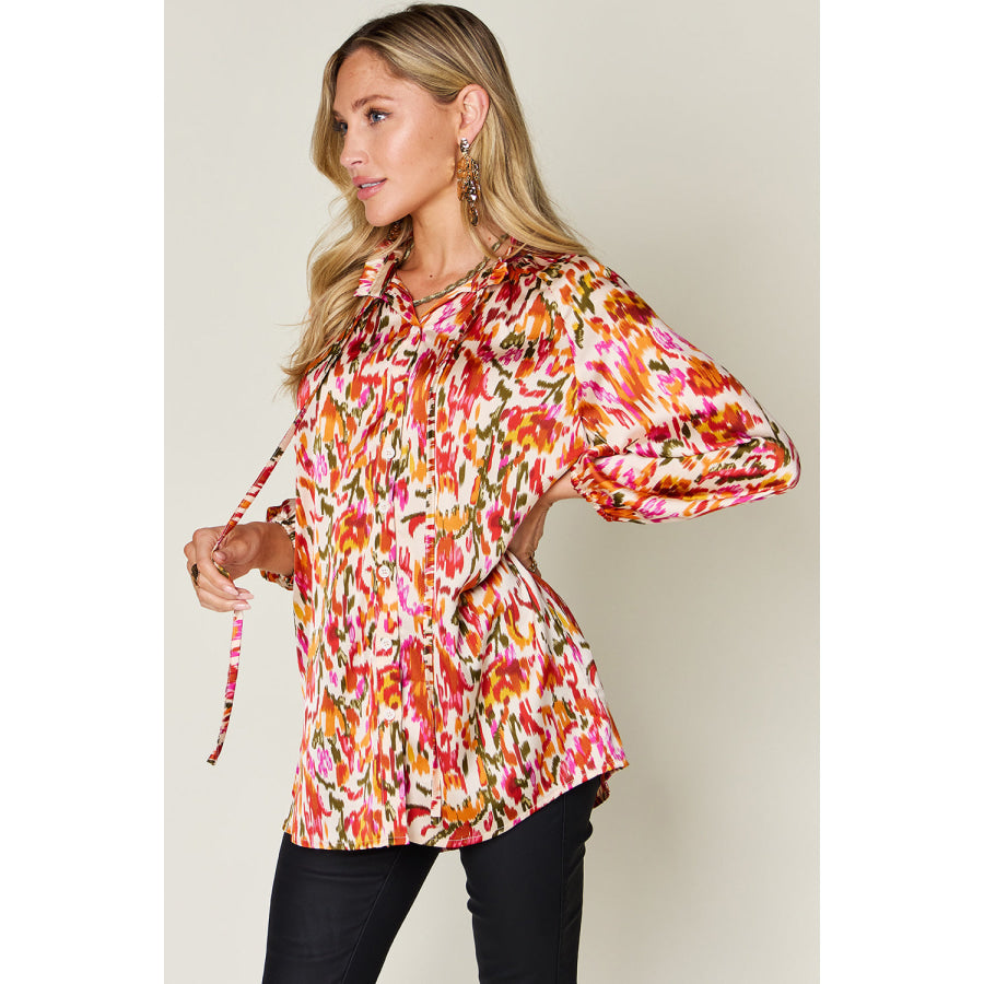 Double Take Full Size Printed Button Up Long Sleeve Shirt Apparel and Accessories