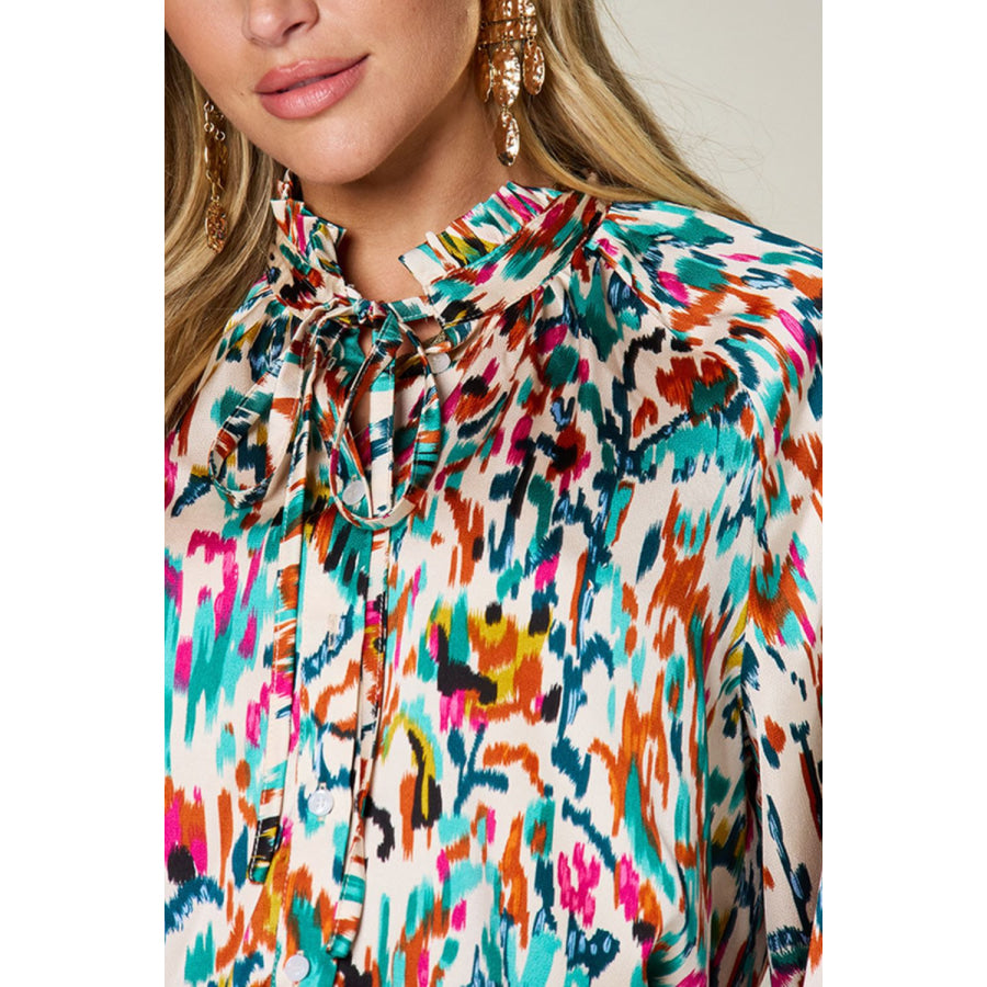 Double Take Full Size Printed Button Up Long Sleeve Shirt Apparel and Accessories