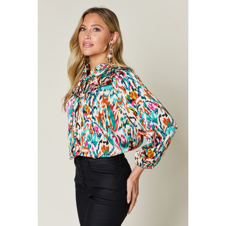 Double Take Full Size Printed Button Up Long Sleeve Shirt Apparel and Accessories