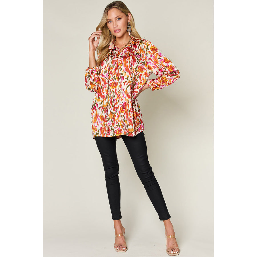 Double Take Full Size Printed Button Up Long Sleeve Shirt Apparel and Accessories