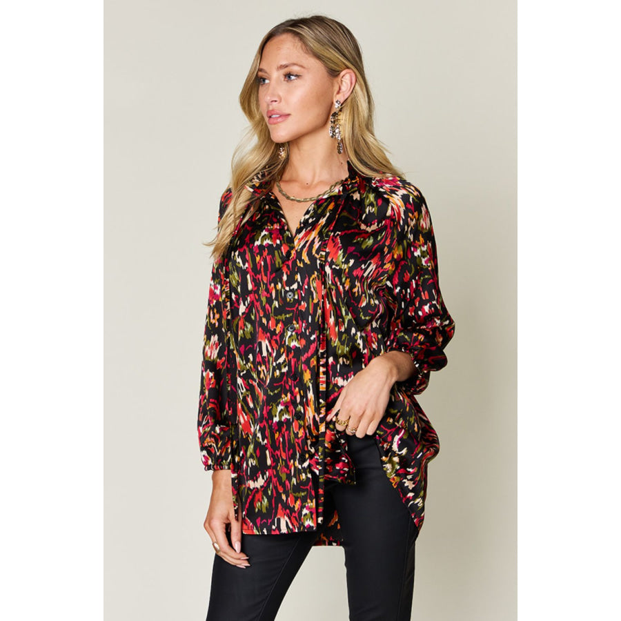 Double Take Full Size Printed Button Up Long Sleeve Shirt Apparel and Accessories