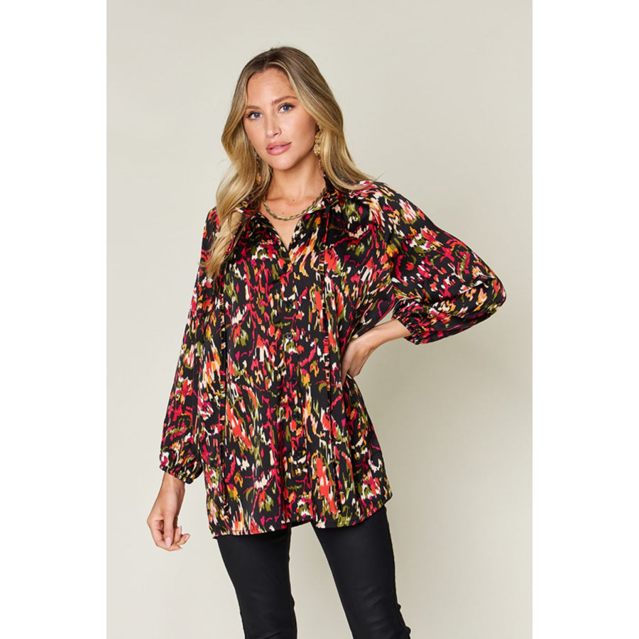 Double Take Full Size Printed Button Up Long Sleeve Shirt Apparel and Accessories