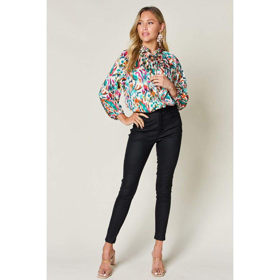 Double Take Full Size Printed Button Up Long Sleeve Shirt Apparel and Accessories