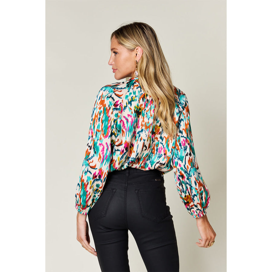 Double Take Full Size Printed Button Up Long Sleeve Shirt Apparel and Accessories