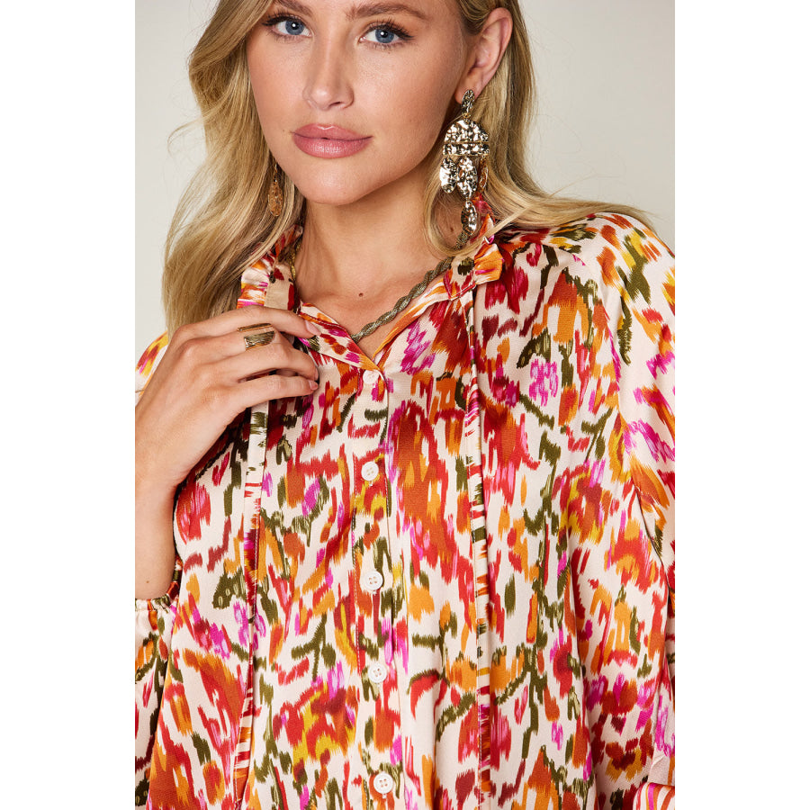 Double Take Full Size Printed Button Up Long Sleeve Shirt Apparel and Accessories