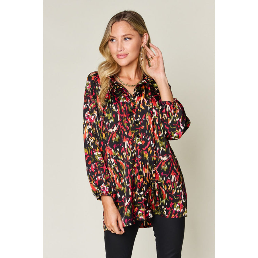 Double Take Full Size Printed Button Up Long Sleeve Shirt Apparel and Accessories