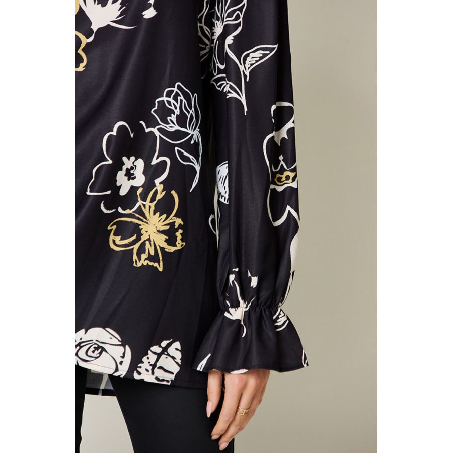Double Take Full Size Printed Flounce Sleeve Blouse Apparel and Accessories