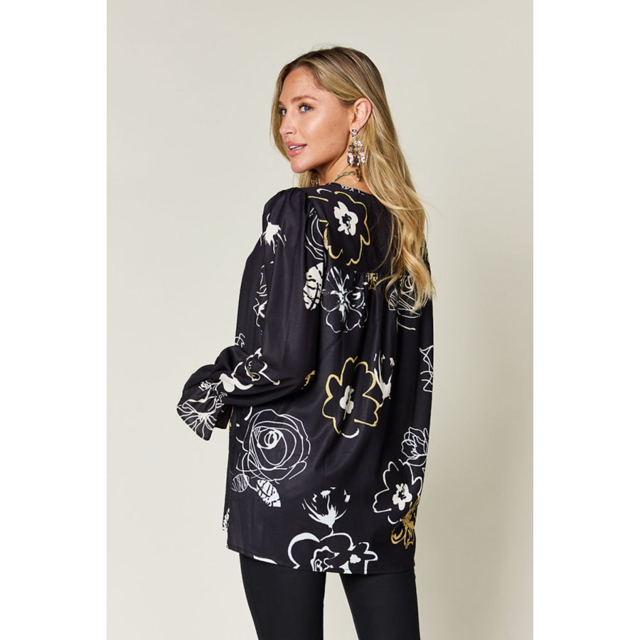 Double Take Full Size Printed Flounce Sleeve Blouse Apparel and Accessories