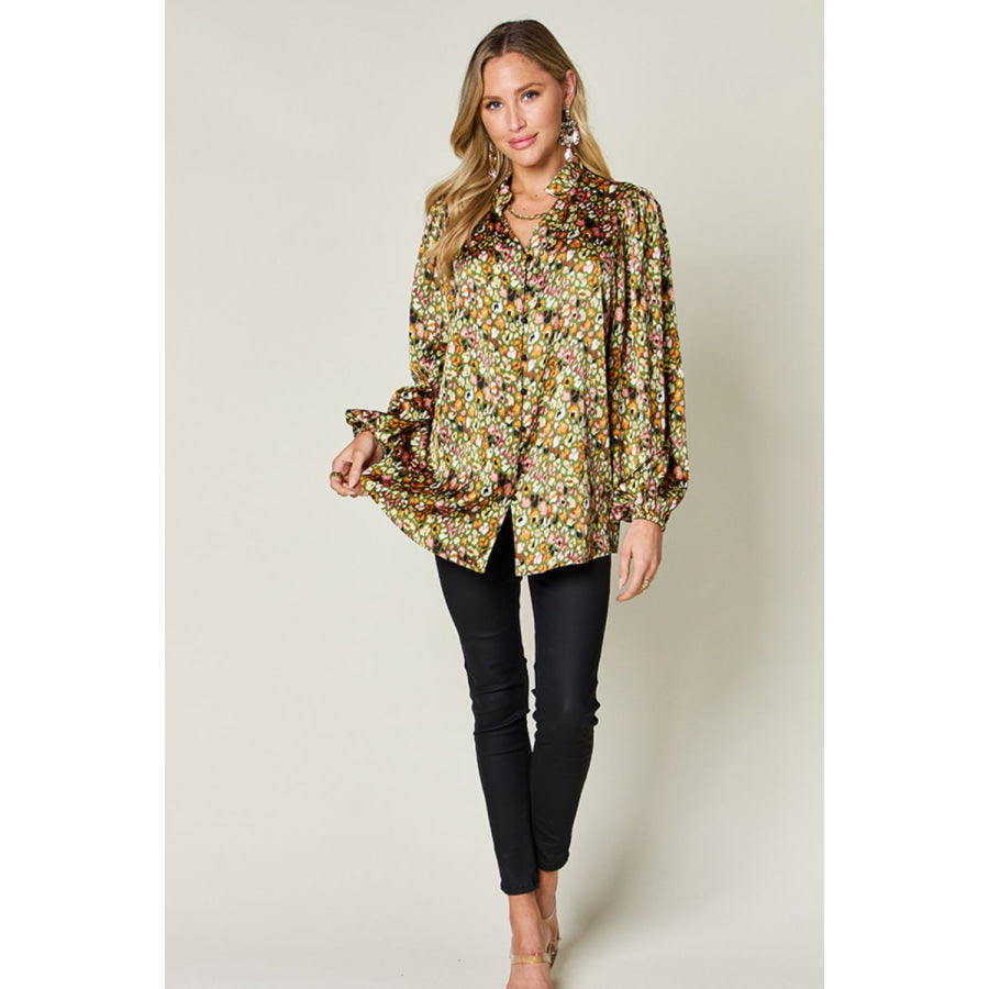 Double Take Full Size Printed Long Sleeve Blouse Apparel and Accessories