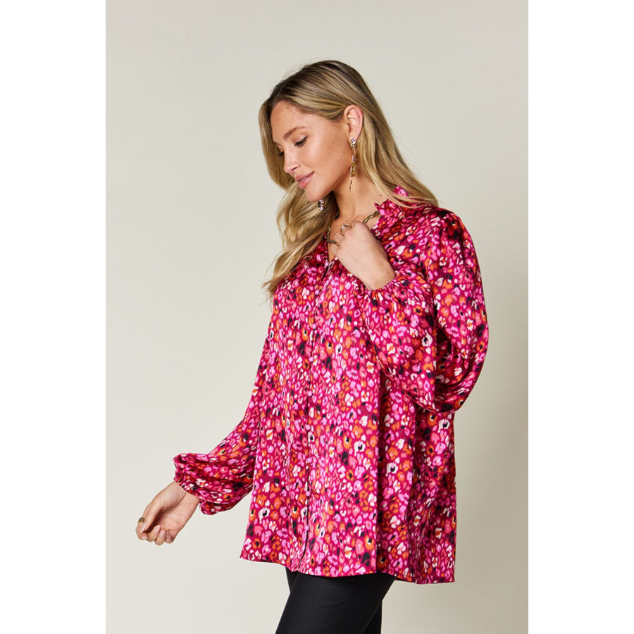 Double Take Full Size Printed Long Sleeve Blouse Apparel and Accessories