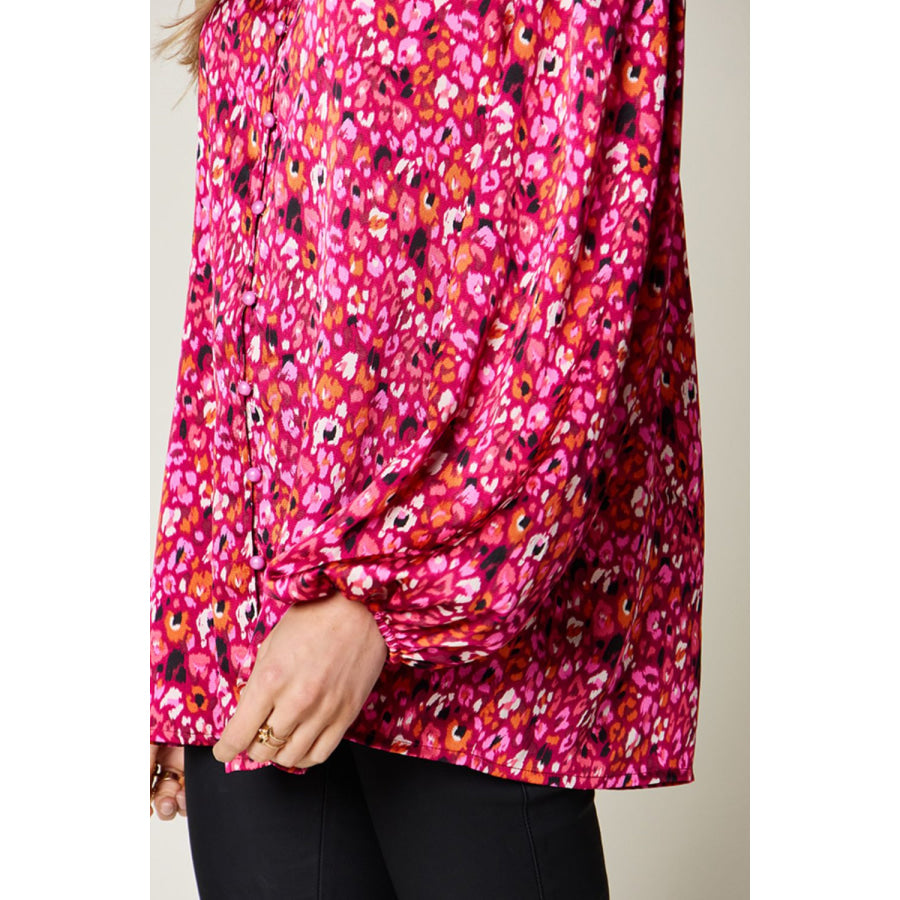 Double Take Full Size Printed Long Sleeve Blouse Apparel and Accessories