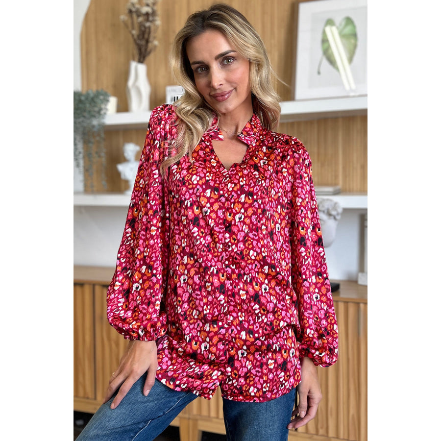 Double Take Full Size Printed Long Sleeve Blouse Apparel and Accessories